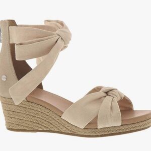 UGG Tan Wedge Sandals with Bow Detail